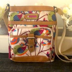 Lily Bloom cross body purse vibrant colors/birds